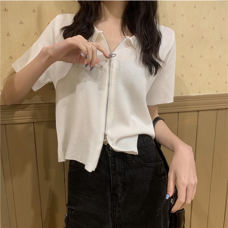 Áo Croptop Dệt Kim Tay Ngắn Dáng Ôm Thời Trang Mùa Hè Xinh Xắn Cho Nữ