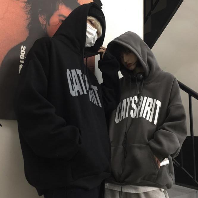 Áo hoodie dáng rộng in chữ phong cách Hàn Quốc thời trang thu đông mới 2021