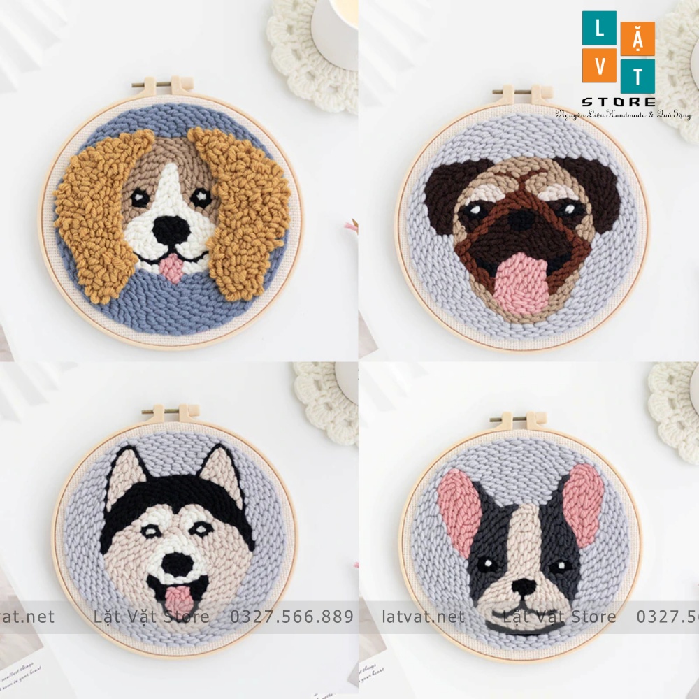 Bộ Len Xù Cún Con Dễ Thương- Có Video hướng dẫn cho người mới bắt đầu - punch needle dog, trang trí decor phòng làm việc