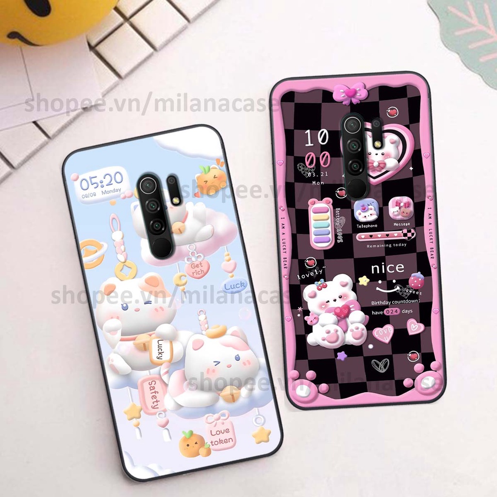 Ốp Xiaomi Redmi 9 hình đồng hồ icon gấu mèo cute cực dễ thương ngộ nghĩnh