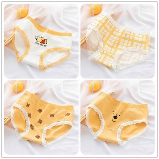 Set 4 quần xịp nữ gấu poo cotton vàng trắng siêu xinh thoáng mát thấm hút