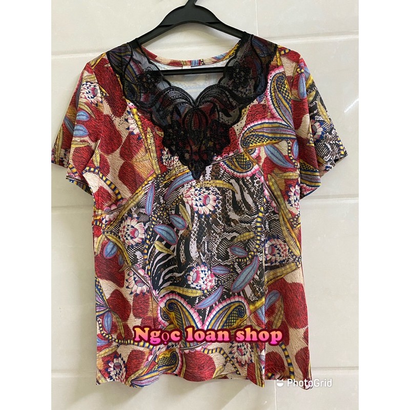 Áo thun hoa Quảng Châu cổ ren.