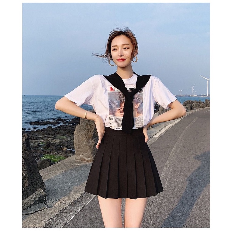 Chân váy xếp ly trắng cạp cao tennis ngắn thời trang Phong cách hàn quốc cho nữ