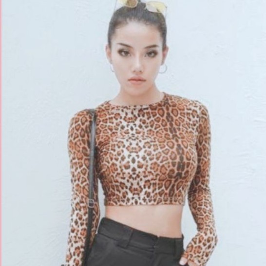 Sexy Top - Áo kiểu croptop tay dài siêu ôm da rắn thời trang nữ
