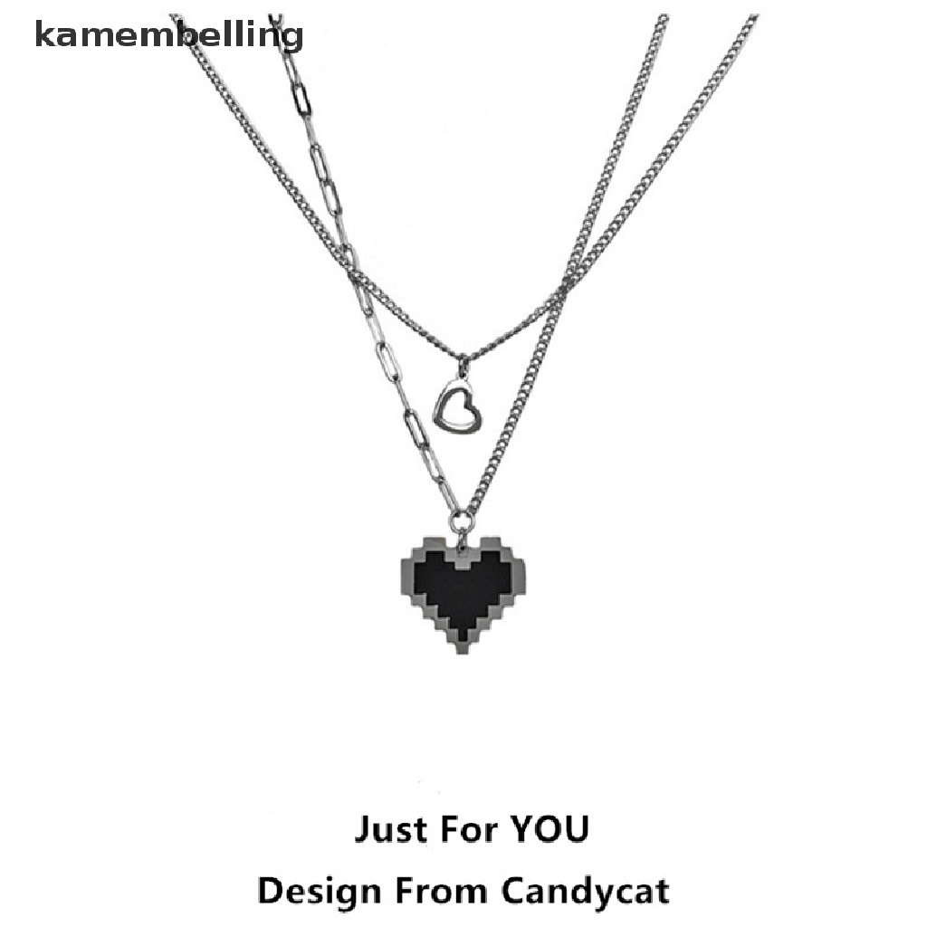 Dây Chuyền Dài Hai Lớp Mặt Trái Tim Khảm Hình Trái Tim Màu Đen Phong Cách Hip Hop Gothic Cho Nam Và Nữ