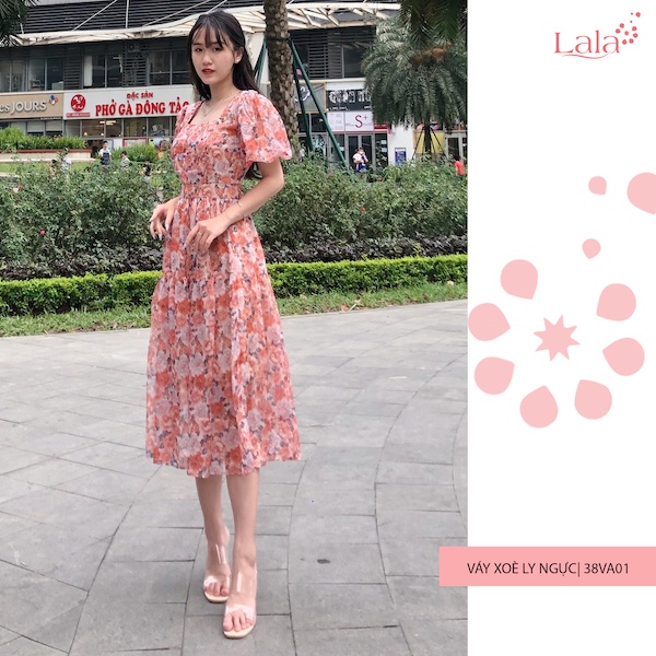 Váy tơ hoa xếp ly ngực - 38VA01