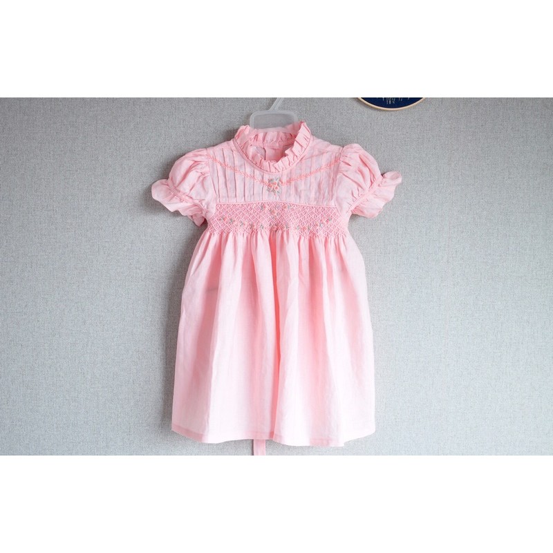 Đầm smock linen hồng