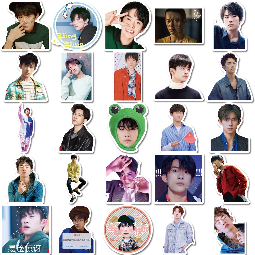 Bộ 50 miếng dán trang trí cốc nước/ máy tính xách tay chống thấm nước hình Dịch Dương Thiên Tỉ