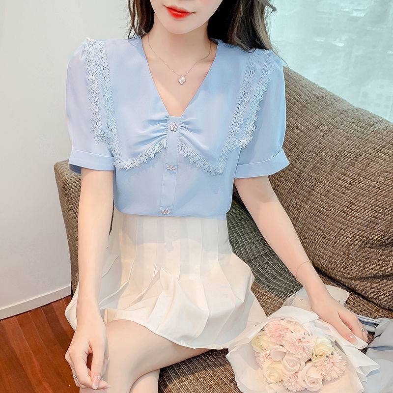 Áo Sơ Mi Chiffon Dáng Rộng Thiết Kế Tinh Tế Thời Trang Mùa Hè Cho Nữ