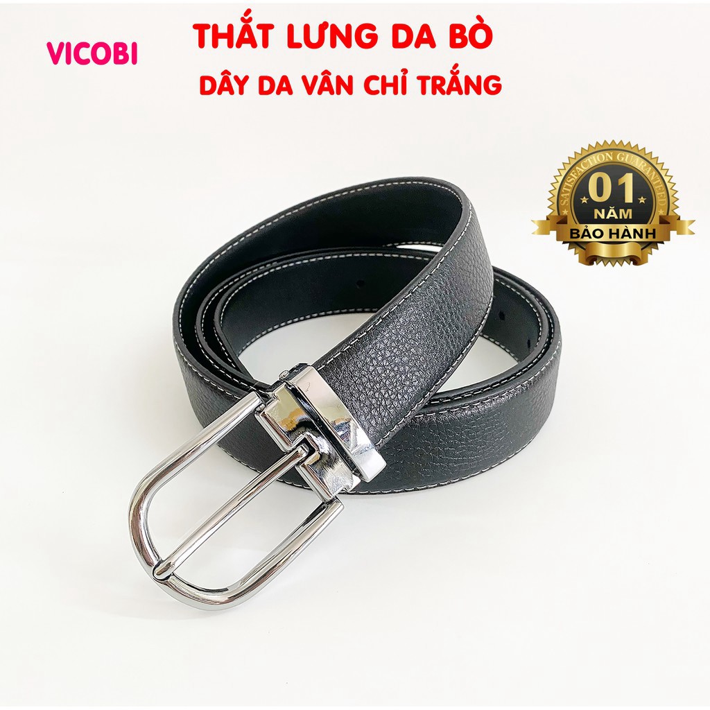 HÀNG CAO CẤP -  Thắt lưng dây lưng nam Da Bò Vicobi, dây nịt VÂN CHỈ TRẮNG mặc quần vải đi chơi, sự kiện, đi làm sản xuấ