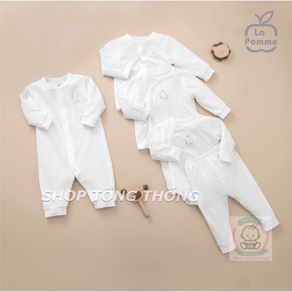 Set combo La Pomme chất Petit Soyeu sơ sinh dài tay cài giữa cài chéo bodysuit  cho bé 14030 23030 15030 25030