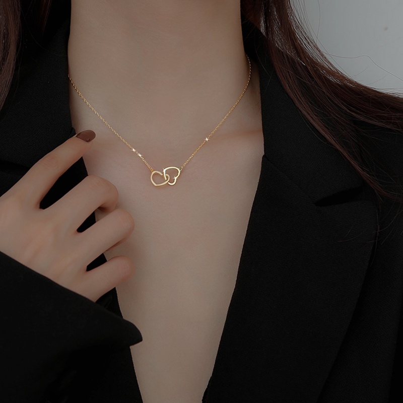 Vòng cổ Thép Không Gỉ Mặt Hình Trái Tim Lồng Vào Nhau Sang Trọng Thời Trang Cho Nữ