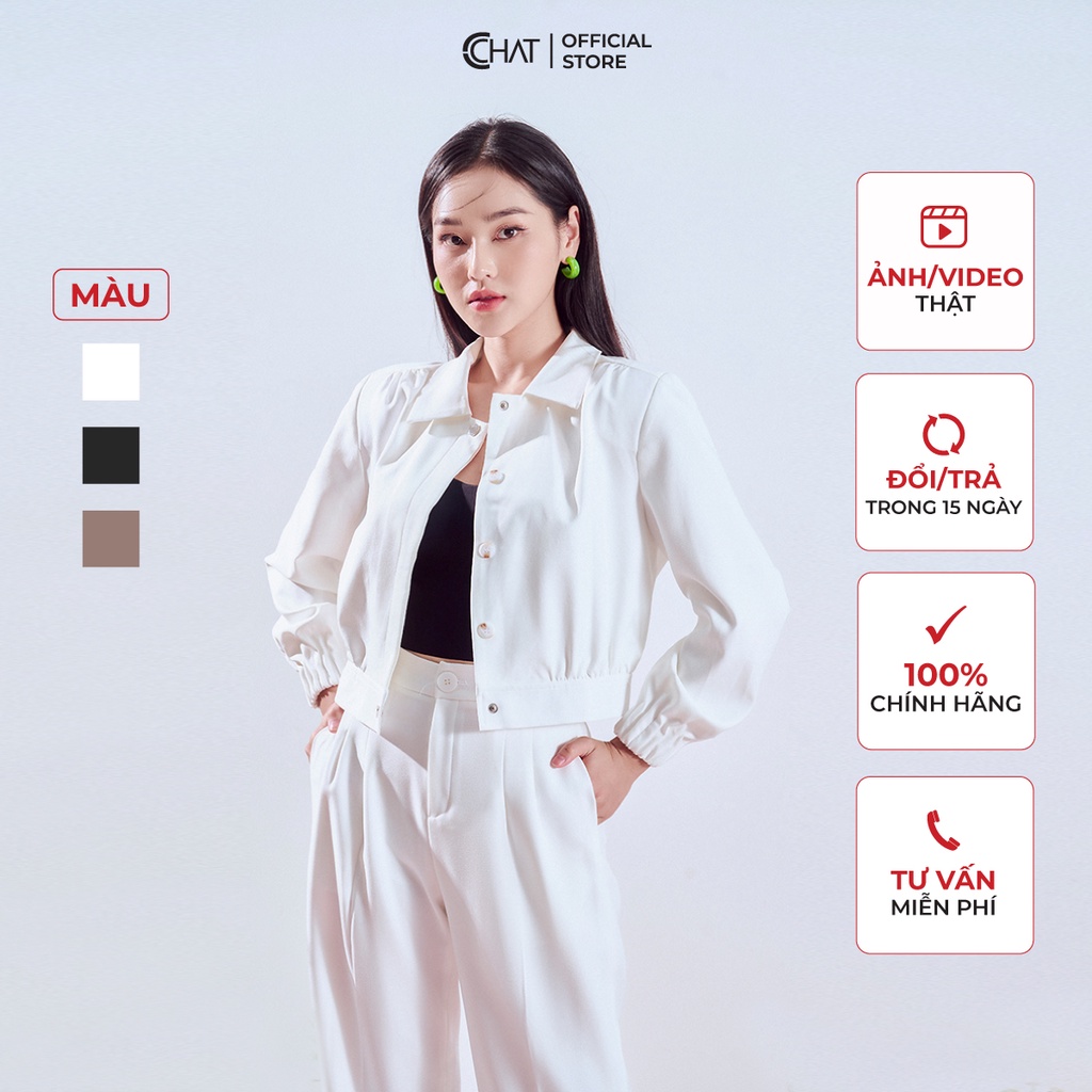 Áo Khoác Nữ 𝐂𝐂𝐇𝐀𝐓 Cổ Đức Vai Chờm Chất Tuytsi Cao Cấp Phong Cách Trẻ Trung 22KHS2001GT