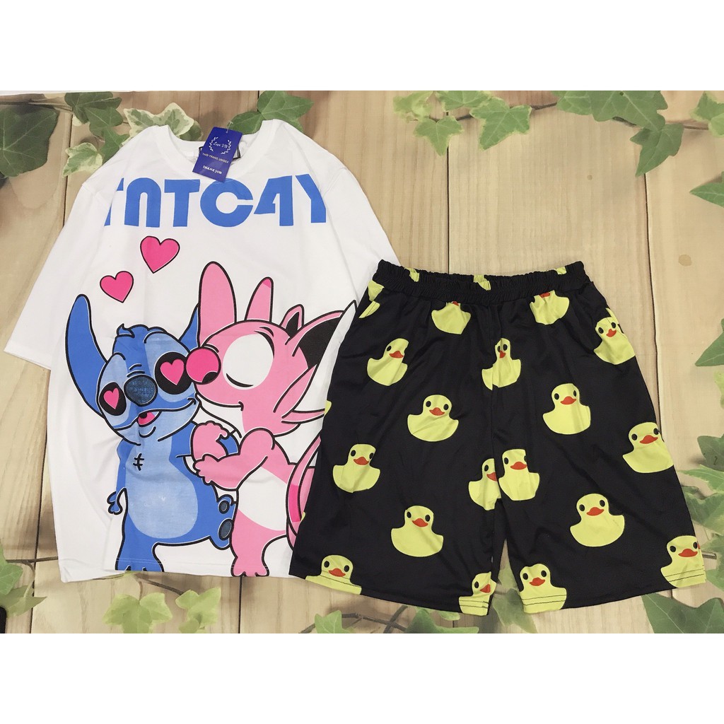 Set Đồ Bộ Stitch Kiss Cute DB02-Pijama, Vải Thun Cotton co dãn 4 chiều, freesize từ 40 đến 70kg vừa