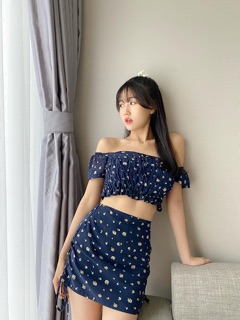 Set đầm hoa xinh xắn chiffon ( đầm xanh )