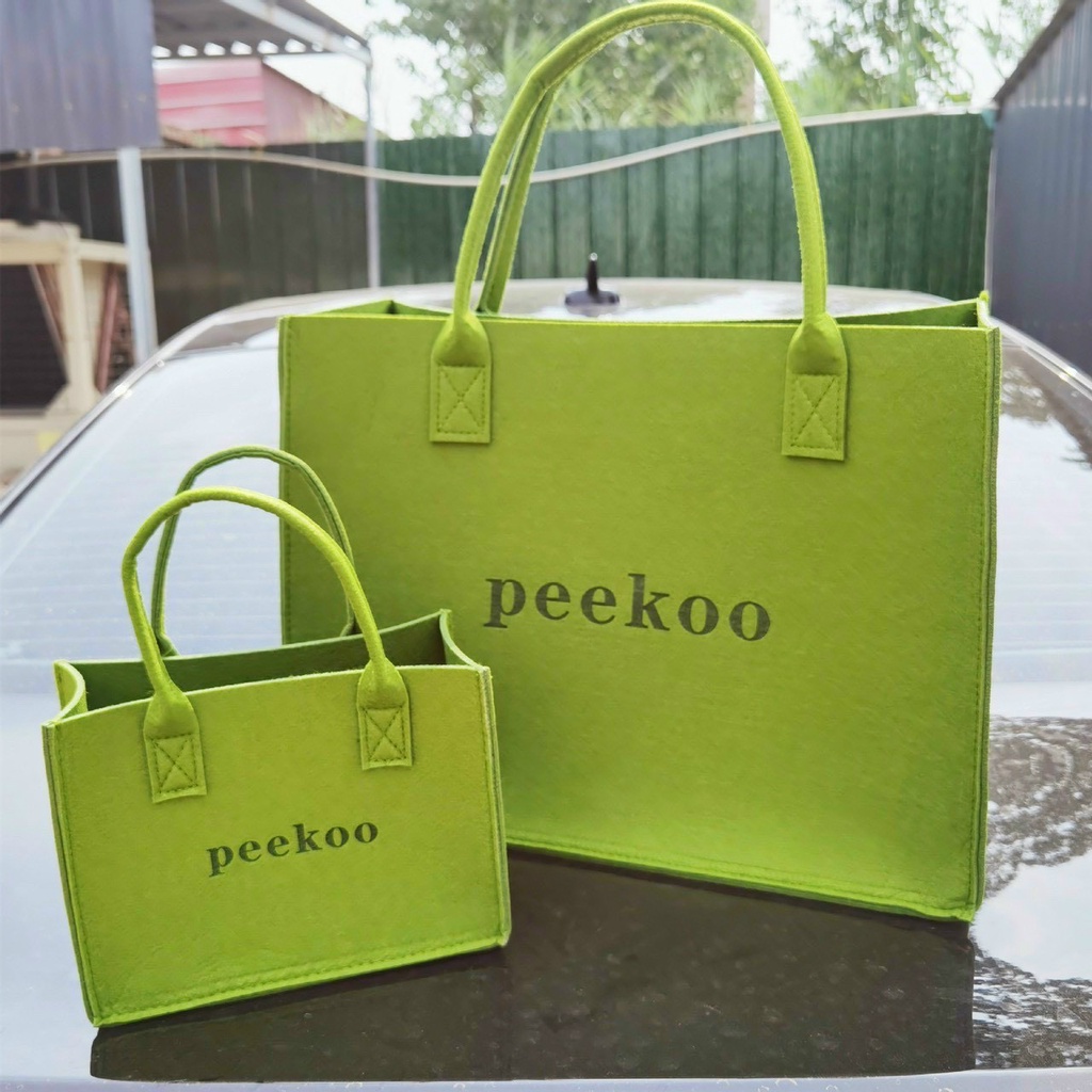 Set 2 túi xách tay in chữ Peekoo màu xanh bơ dành cho nữ Hot trend 2022 siêu thời thượng