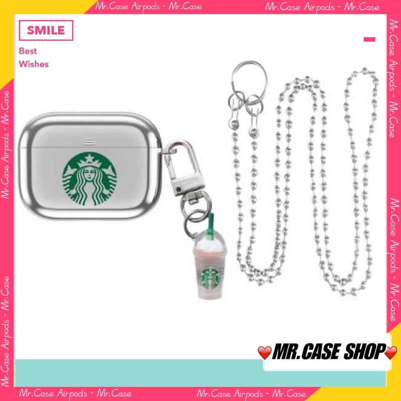 Case Airpods 1/2 /Pro Vỏ Ốp Tai Nghe Hình Starbuck Chất Liệu Tráng Gương  Kèm Móc Xinh  - Mr.Case ẢiPodsy