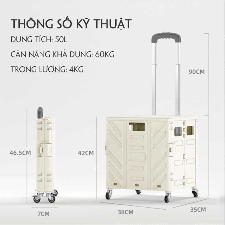 Xe Kéo Hàng Bánh Gấp Gọn Đa Năng - Xe Đẩy Hàng Thông Minh Tiện Lợi Hình Vali