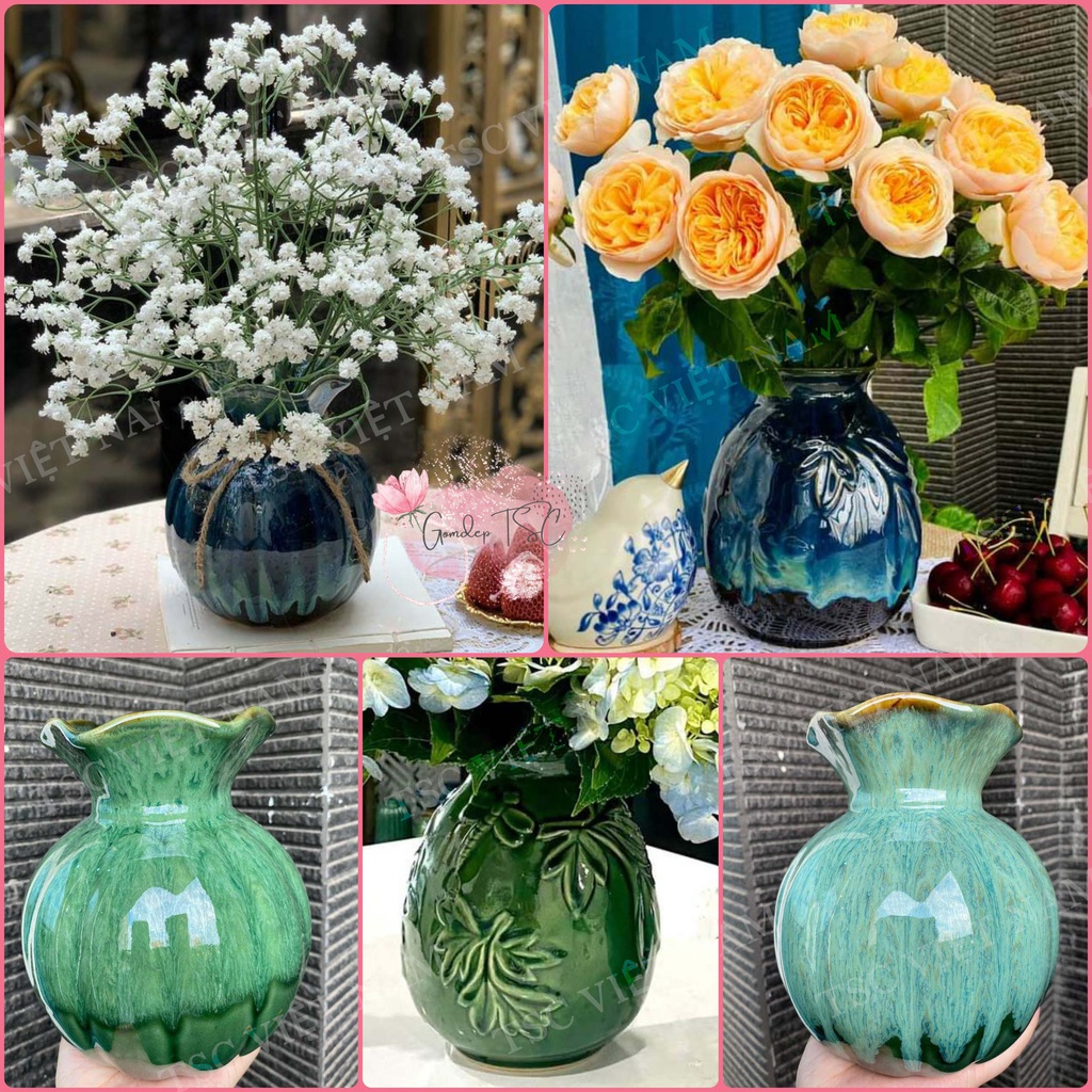 Lọ hoa gốm sứ trang trí nhỏ đẹp - Bình hoa decor chụp ảnh - Bát Tràng