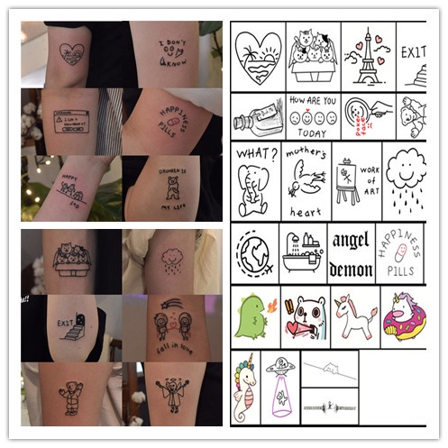 Set 45 miếng dán hình xăm in chữ tiếng Anh độc đáo nhiều kiểu chống thấm nước lâu trôi thời trang Trong 15 Ngày