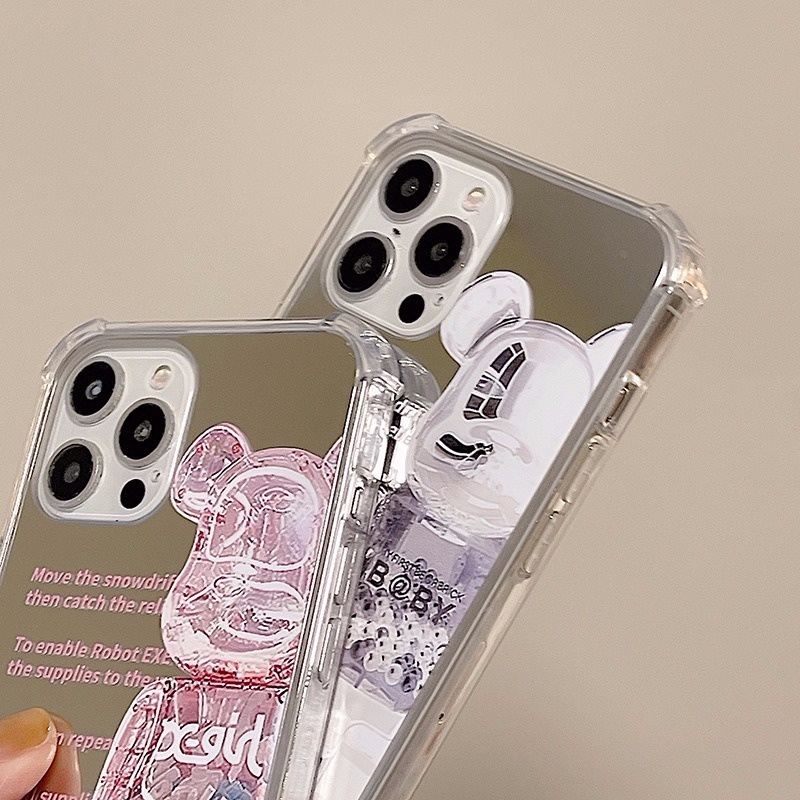 Ốp điện thoại tráng gương họa tiết khối xếp hình gấu cho iPhone13 ProMax 11 12