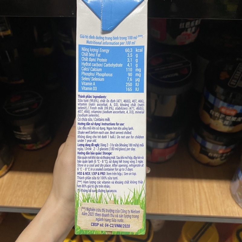 Sữa Tươi Vinamilk 100% Tiệt Trùng Không Đường Hộp 1L