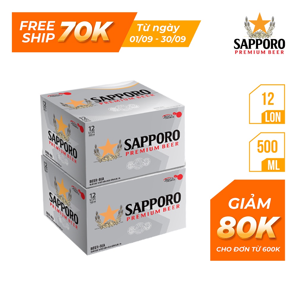 Combo 02 thùng bia Sapporo Premium 500ml