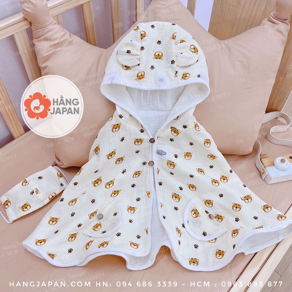Áo choàng đa năng Bebezoo tặng tấm chắn gió ngăn giọt và khẩu trang 2 lớp cho bé từ sơ sinh đến 5 tuổi