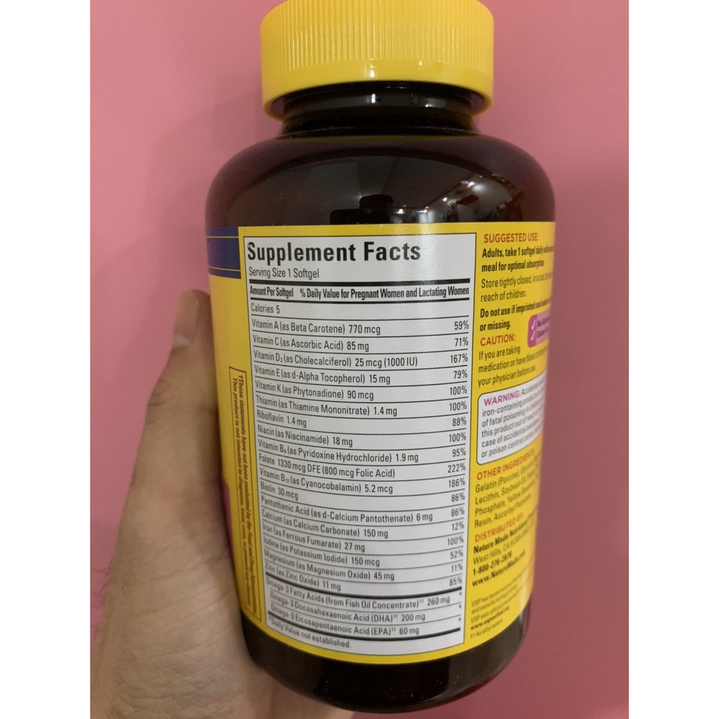 Vitamin bà bầu có Prenalta Multi + DHA NATURE MADE, 150 viên