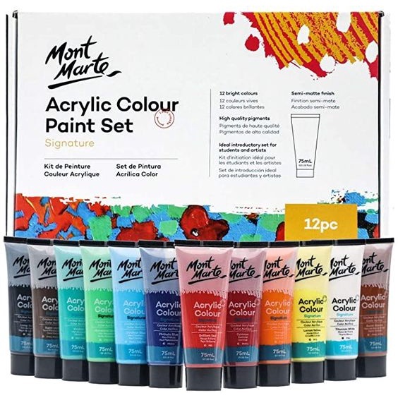 Màu Acrylic Mont Marte Tuýp 75ml - Acrylic Colour Paint Signature 75ml - Thích hợp cho vẽ vải, giấy, thẻ, gỗ, đất sét