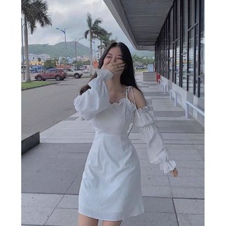 Đầm trắng rớt vai tay bo💋