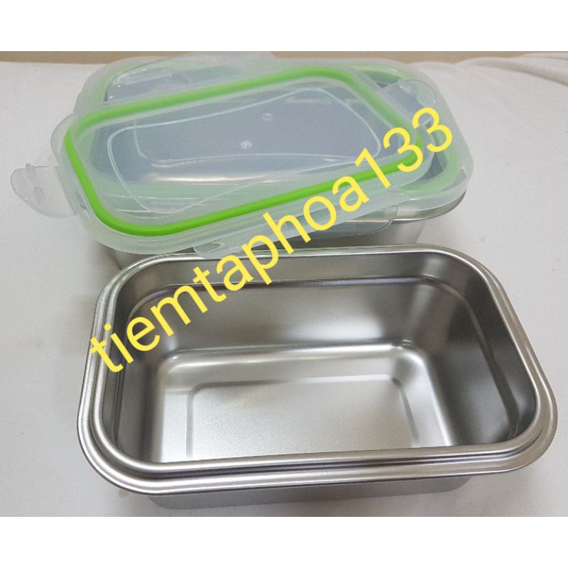 Khay inox đựng topping trà sữa thức ăn thực phẩm lưu trữ kho đông lạnh, có nắp nhựa 1000ml đến 1500ml