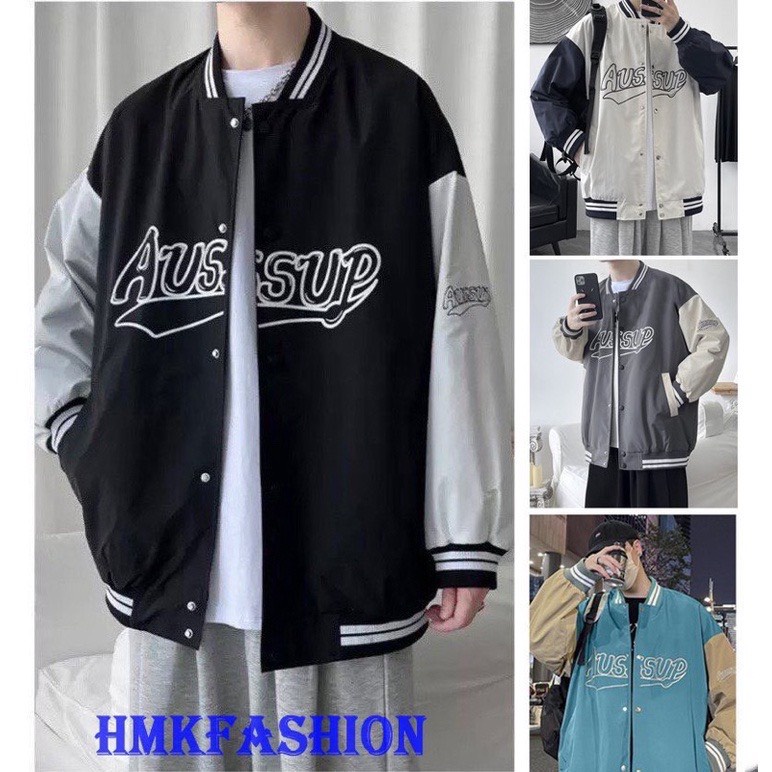 Áo khoác bomber nam nữ unisex-Áo bóng chày Form rộng AUSSUP chất liệu kaki 2 lớp dày dặn, mặc đi học, đi chơi