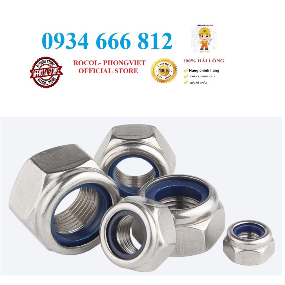 Set 50 cái và 10 cái M4-M12 tán keo ecu khóa nhựa DIN985 INOX 201 M4-M12