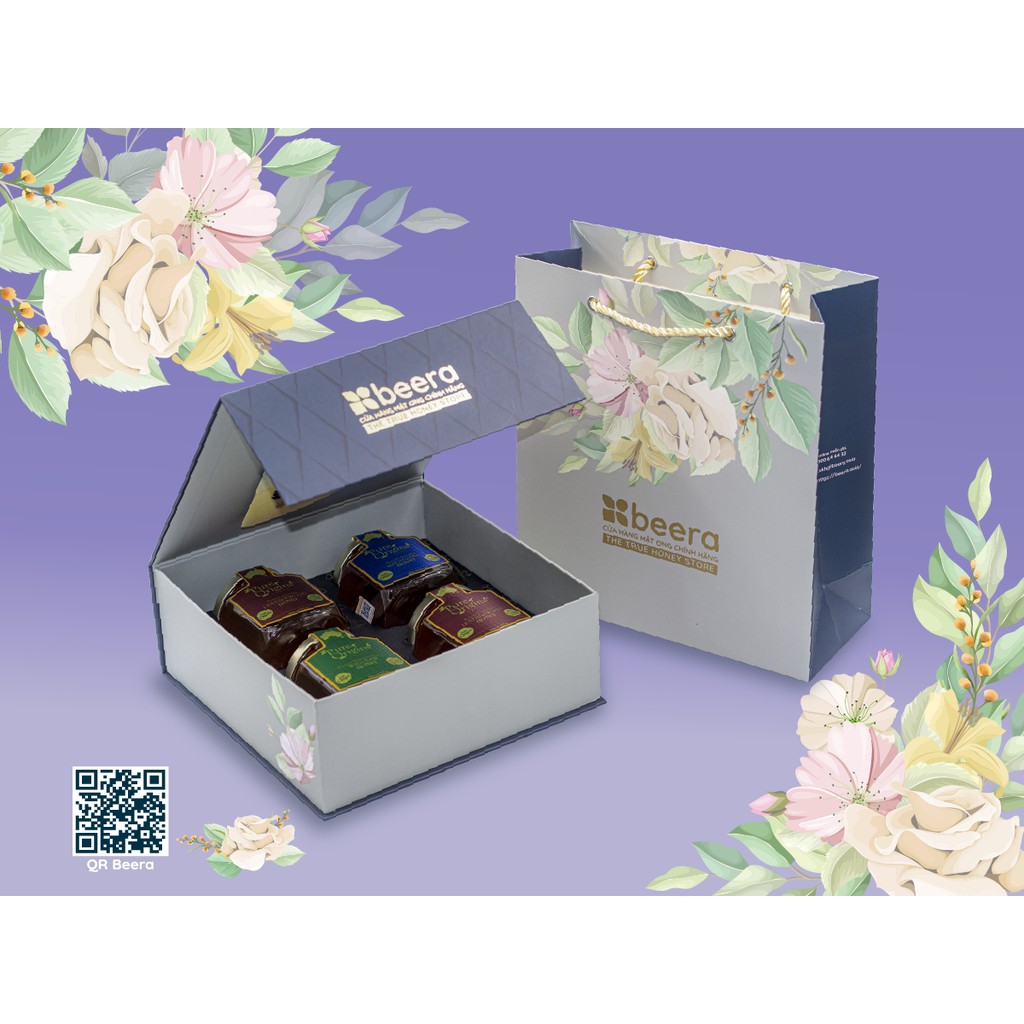 Hộp Quà bốn Mật ong Úc (2Leather &amp; Maca &amp; Wild) Beera quà tặng sức khỏe gia đình (4 hũ x250g)