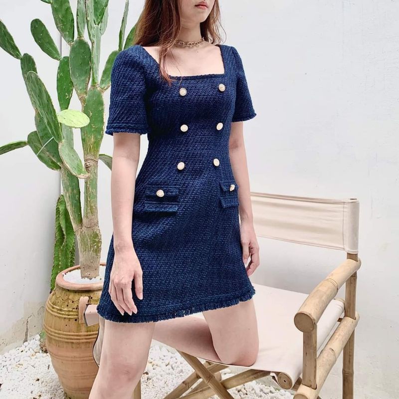 Oversized Shop - Đầm dạ tweed, đầm công sở, đầm dạo phố, dáng chữ A, đầm ôm