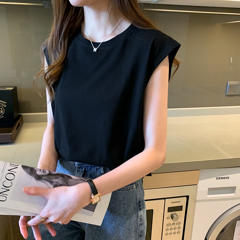 Áo Cotton Nữ Cao Cấp Trơn Cổ Tròn Không Tay Độn Vai Thời Trang Trẻ Trung Sugal TOP NU 033V3