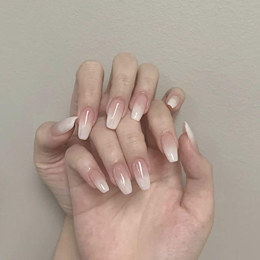 Hộp 24 Móng Tay Giả Màu Trắng Gradient Có Thể Tháo Rời Che Phủ Toàn Diện MIHAN1