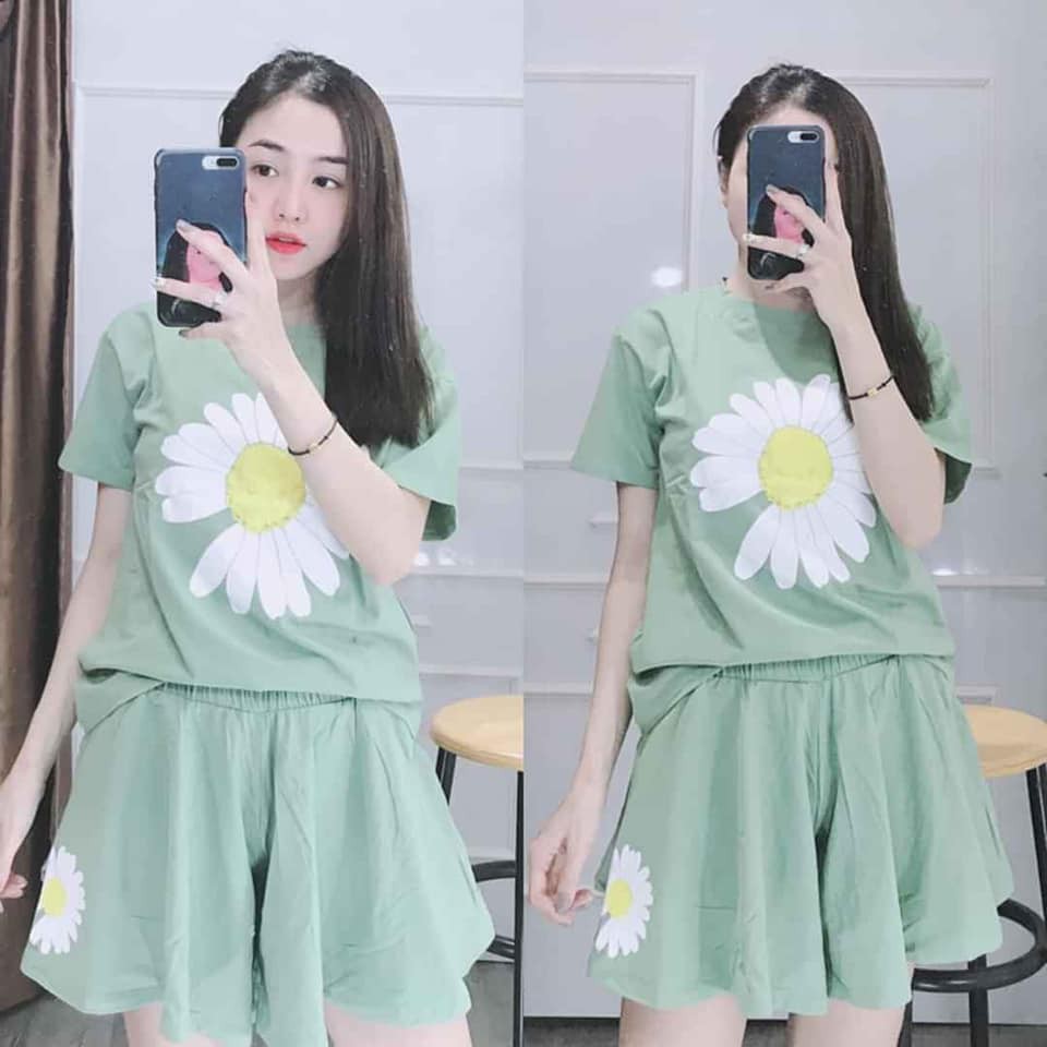 [Mã WASKT304 giảm 15% tối đa 30K đơn 99K] Set Đồ Cotton Đùi Nữ - In Họa Tiết Hoa - SP Y Hình