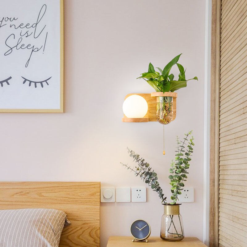 Đèn ngủ gắn tường bằng gỗ thiết kế tối giản hiện đại phong cách Bắc âu