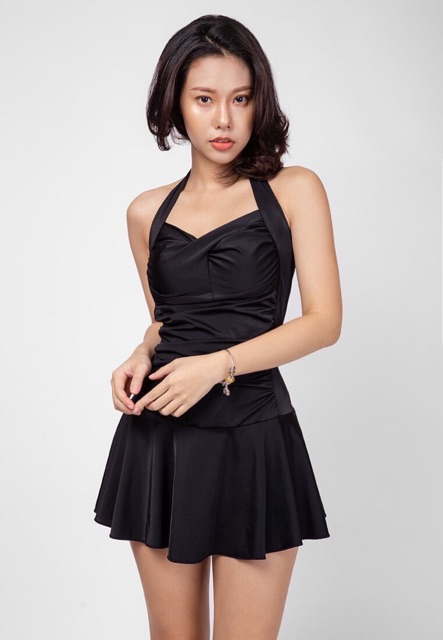 [Xưởng May Bikini Hà Minh] Bikini, Đồ Bơi Đi Biển Một Mảnh Liền Thân Đen Cột Dây Cổ Váy Xòe KG0730 ODERI | BigBuy360 - bigbuy360.vn