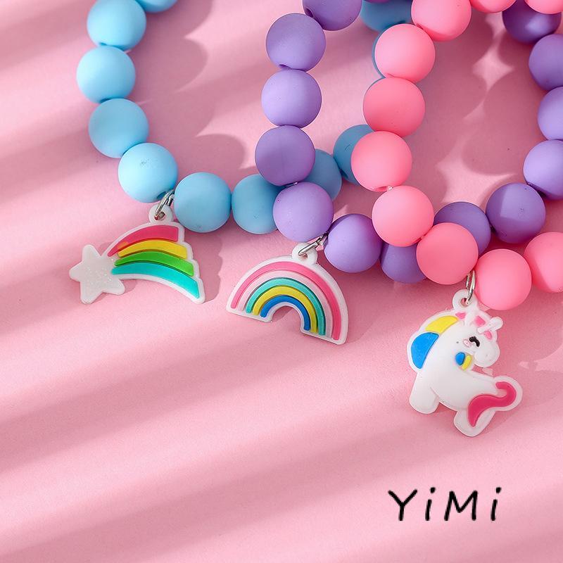 【Yimi.Vn】Vòng Tay Chuỗi Hạt Cao Su pvc Mềm Mại Hình Kỳ Lân Cầu Vồng Cảm Giác Đáng Yêu Cho Trẻ Em