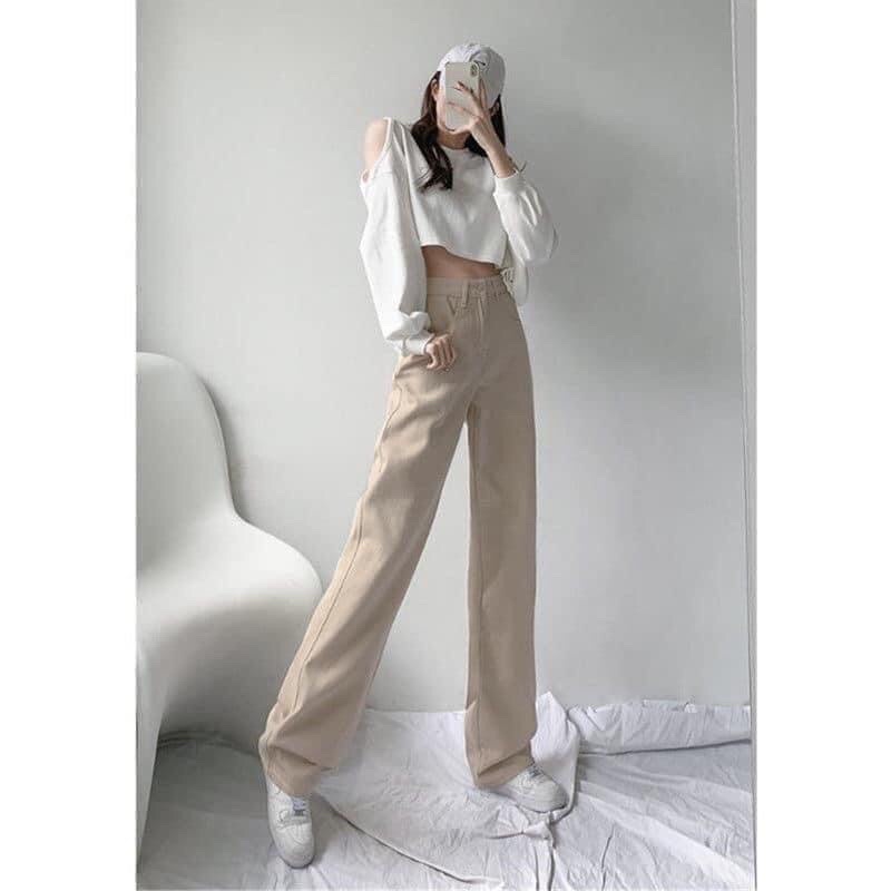 Quần kaki jeans màu be phong cách Hàn Quốc SALYN QJ05