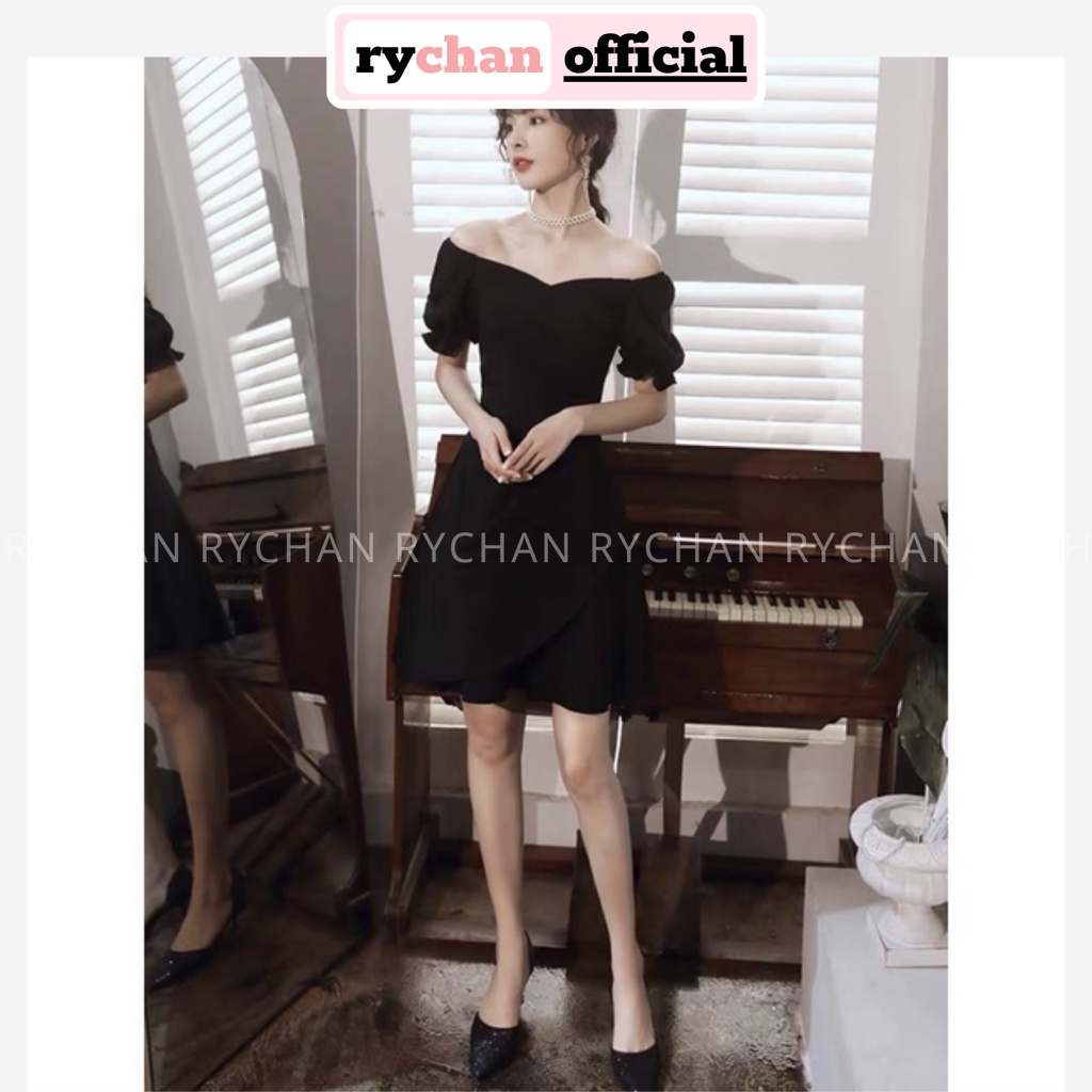 [ẢNH THẬT CUỐI] Đầm Thiết Kế Nữ Trễ Vai Đắp Chéo Tà Xếp Li Tay Phồng Chun Sang Chảnh Màu Đỏ Trắng Đen - DX9872