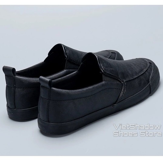 Slip on nam LEYO - Giày lười da nam - Da PU 2 màu đen full và xám - Mã SP A1182 ^