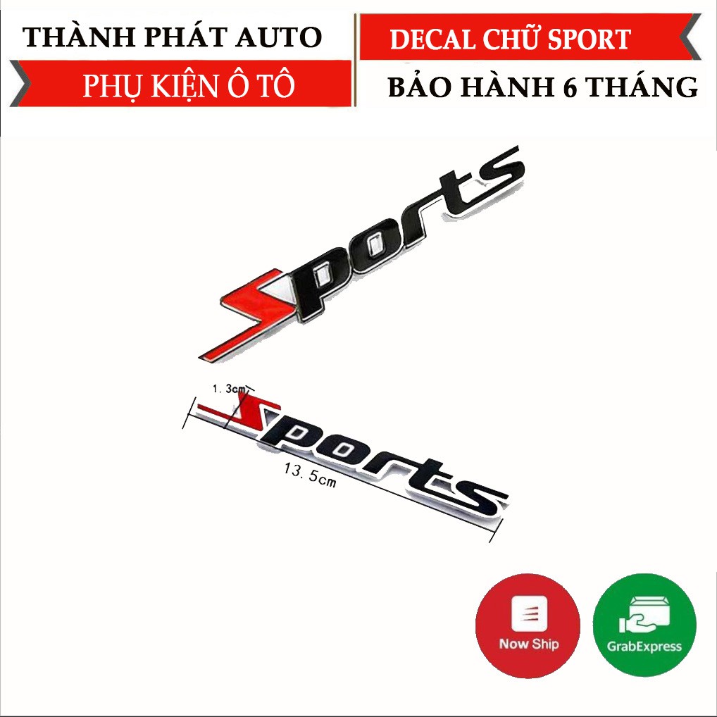 Decal chữ SPORT kim loại trang trí ô tô xe máy