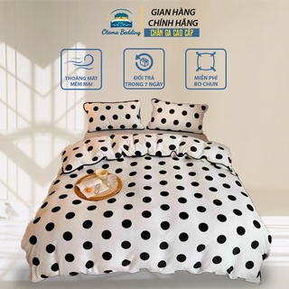 Bộ chăn ga kèm vỏ gối chất nhung tuyết mịn, Bộ chăn ga gối 4 món nỉ nhung tăm họa tiết chấm bi