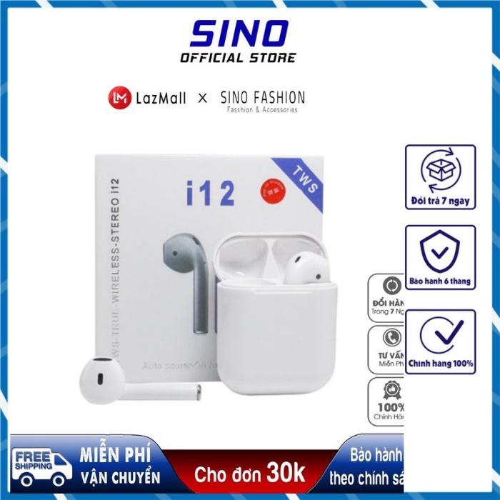 Tai nghe bluetooth không dây iphone gaming i12 android Bluetooth 5.0 Nút Cảm Ứng Âm Thanh HIFI Có Mic Đàm Thoại SINO