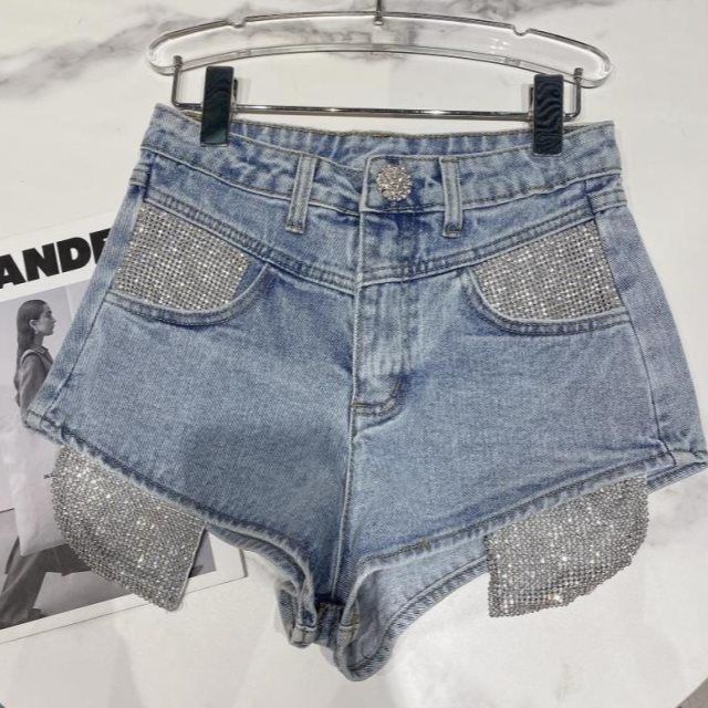 Bán Chạy!F &amp; X Quần Short Denim Ba Tấc Màu Trắng Đính Đá Sáng Bóng Phong Cách Mùa Hè Thời Trang 2022 Cho Nữ