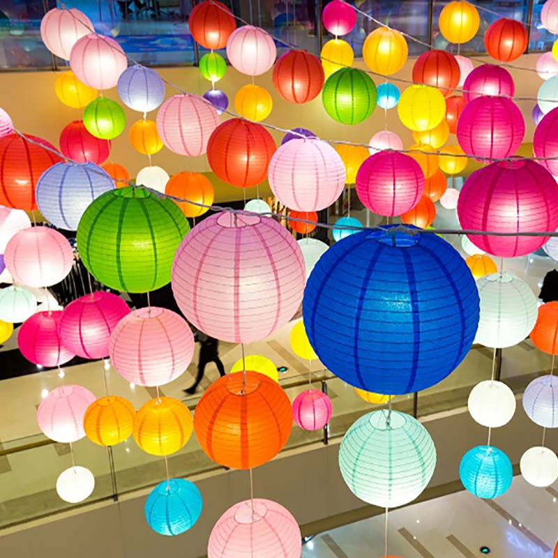 【Hàng Sẵn】Đèn lồng giấy lụa tròn 30cm/25cm/20cm trang trí DECOR lễ hội tiệc cưới ngoài trời phong cách Nhật Bản